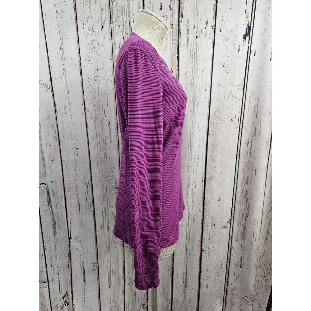 Lululemon Athletica Long Sleeve Striped Athletic Top Thumbholes Zip Pocket Sz 10